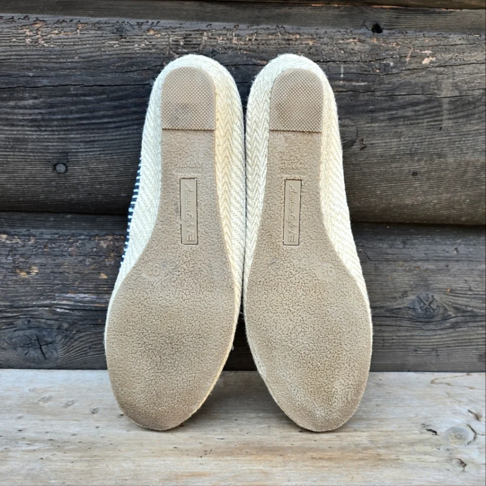 American Eagle by Payless Coastal Nautical Striped Espadrille Comfort Wedge 9.5M
